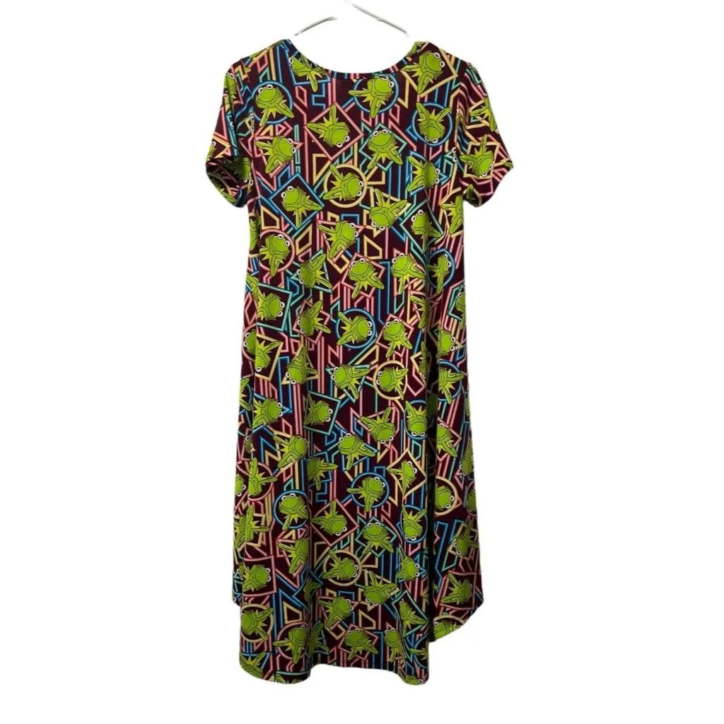 LulaRoe Size XXS kermit the frog Carly Dress Cartoon Designer Preppy‎ Colorful - Image 2