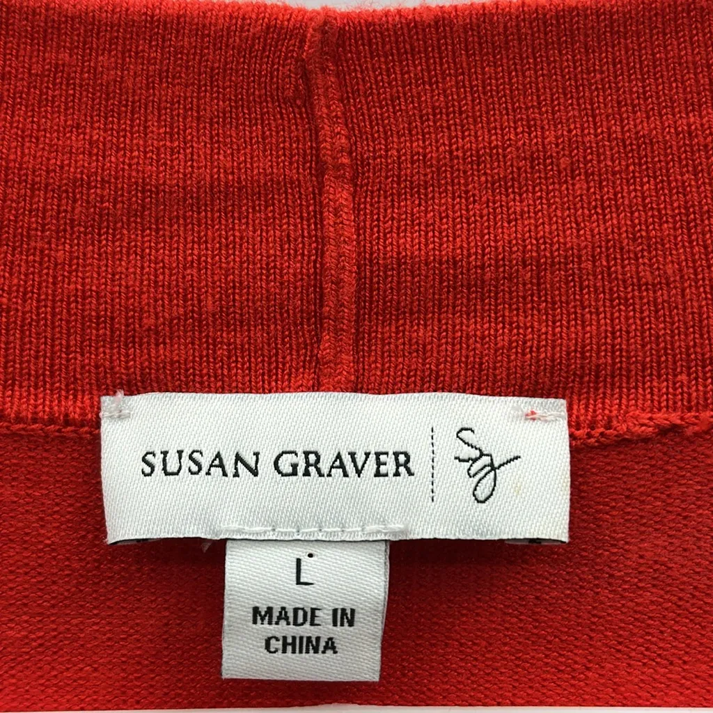 Susan Graver Red Knit Shrug Open Front 3 Quarter Sleeve Cardigan Rayon Blend L - Image 7