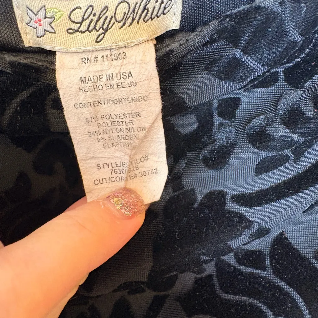 Lily White Black Velvet Floral Midi Skirt 90s Evening Goth Romantic Medium - Image 4