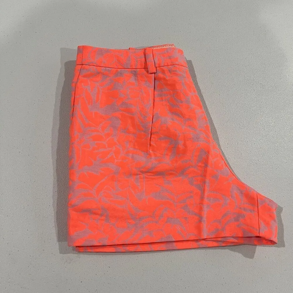 J. Crew Neon Orange Floral Print Mini Shorts Size 4 Style A6066‎ High Rise - Image 6