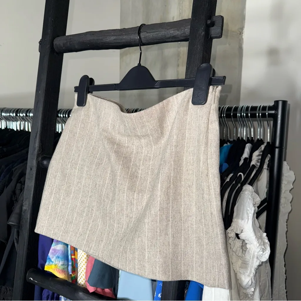 Mango Selection Pinstripe Italian Fabric Wool Micro Mini Skirt - Image 6