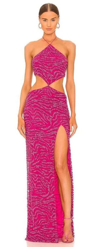 Retrofete Hendrix Dress in Fuchsia Rose Tiger Stripe Large New Long Maxi Gown Pink - Image 2
