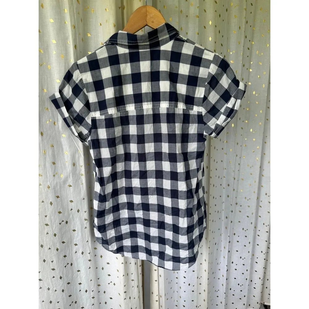 J Crew Mercantile 100% Cotton Large Gingham Button Down Cuff Cap Sleeve Shirt XS - Image 3