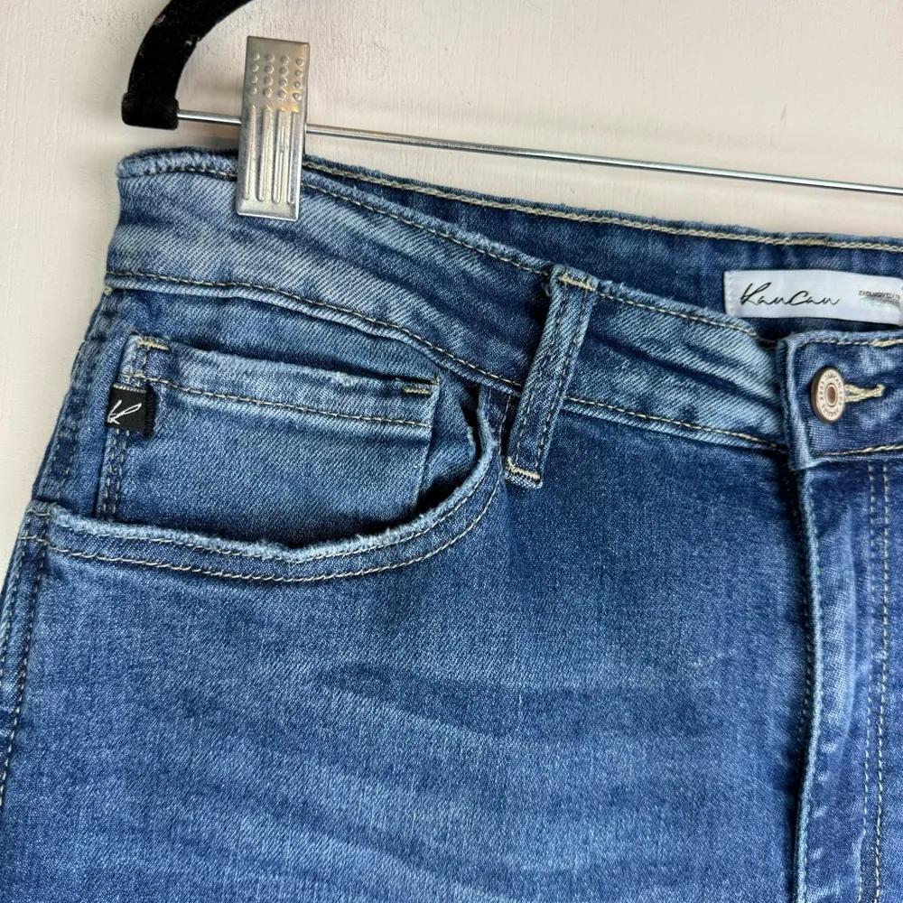 Kancan Womens Crop Kickboot Flare Jeans Sz 31 Dark Wash Stretch Denim Blue - Image 4