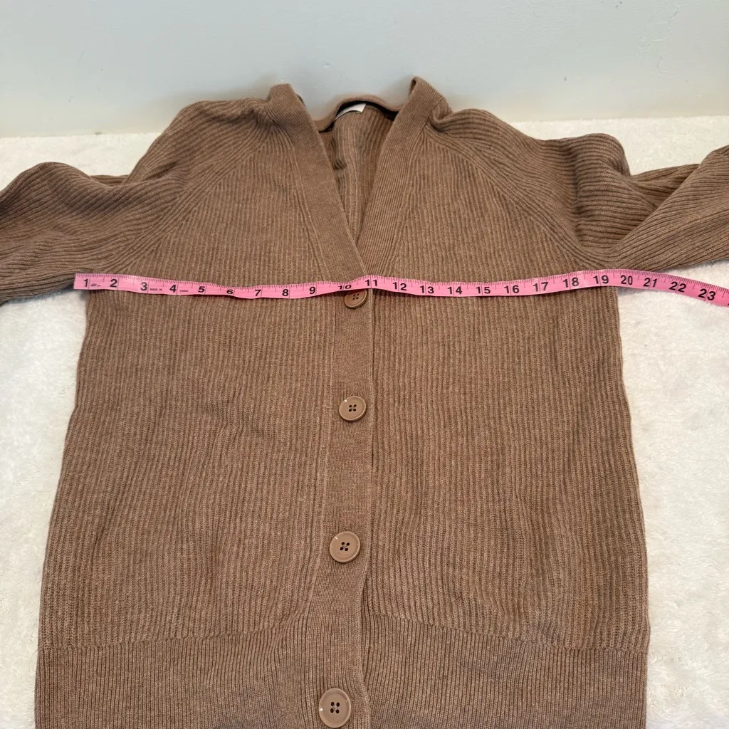 Aritzia Babaton Bespoke Tan Ribbed Vneck Cardigan Sweater Ribbed brown 2XS - Image 8