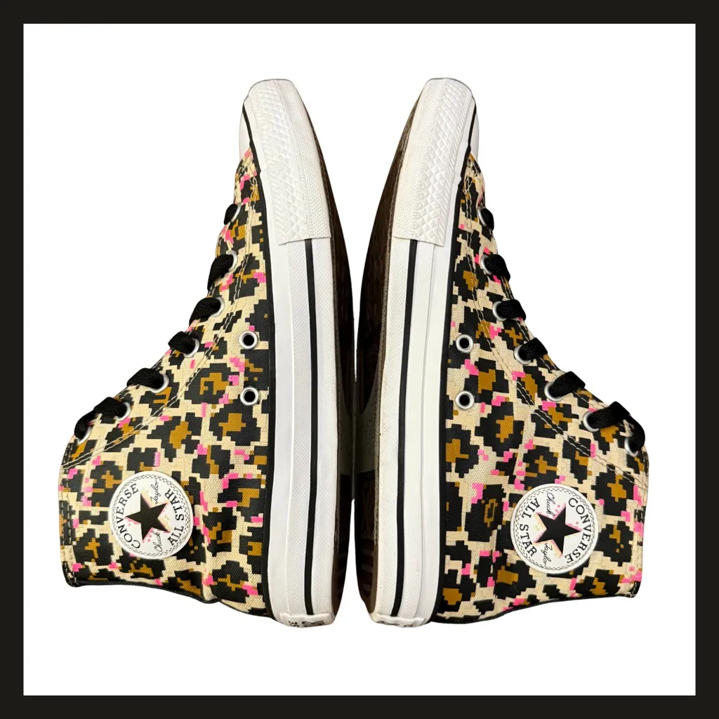 Converse Chuck Taylor All Star Pixel Leopard High Top Shoes Junior 5 Women’s 7 - Image 7