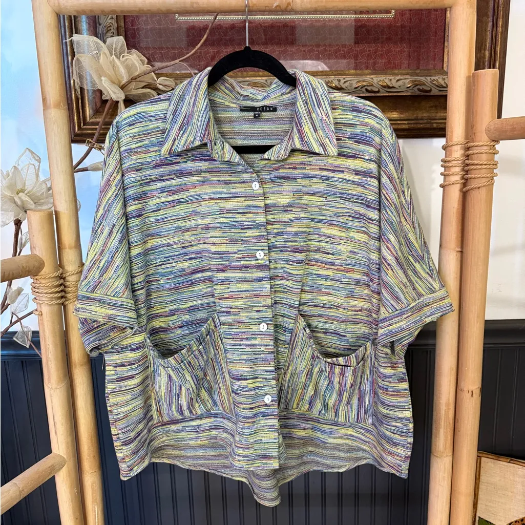 Kozan 2 Piece Colorful Striped Button Up Top & Lantern Pull On Pants Set M/L ๐งก๐ Yellow Size undefined - Image 2