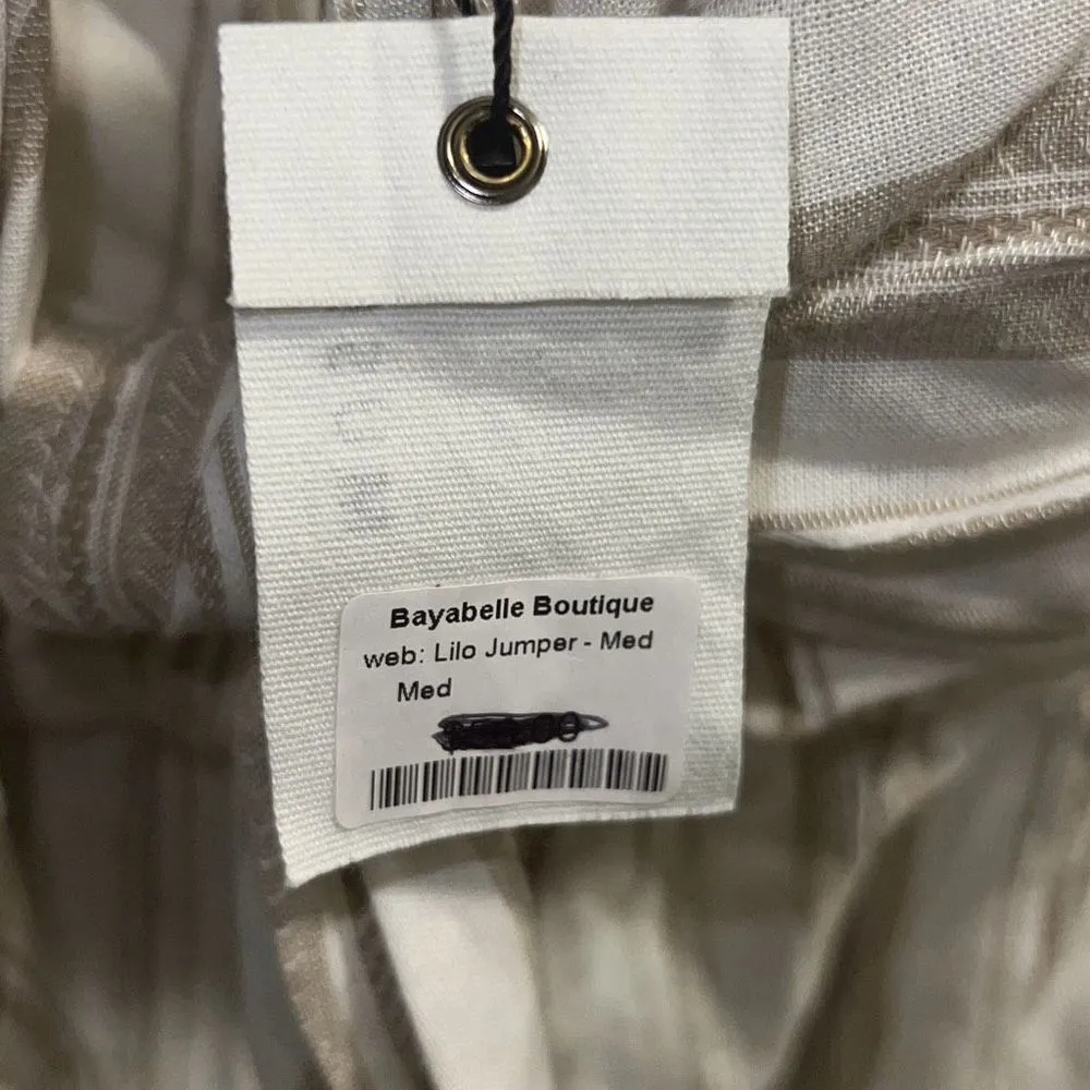 ✨MIOU MUSE sailor striped tie front jumpsuit in beige Sz Medium✨ White - Image 8