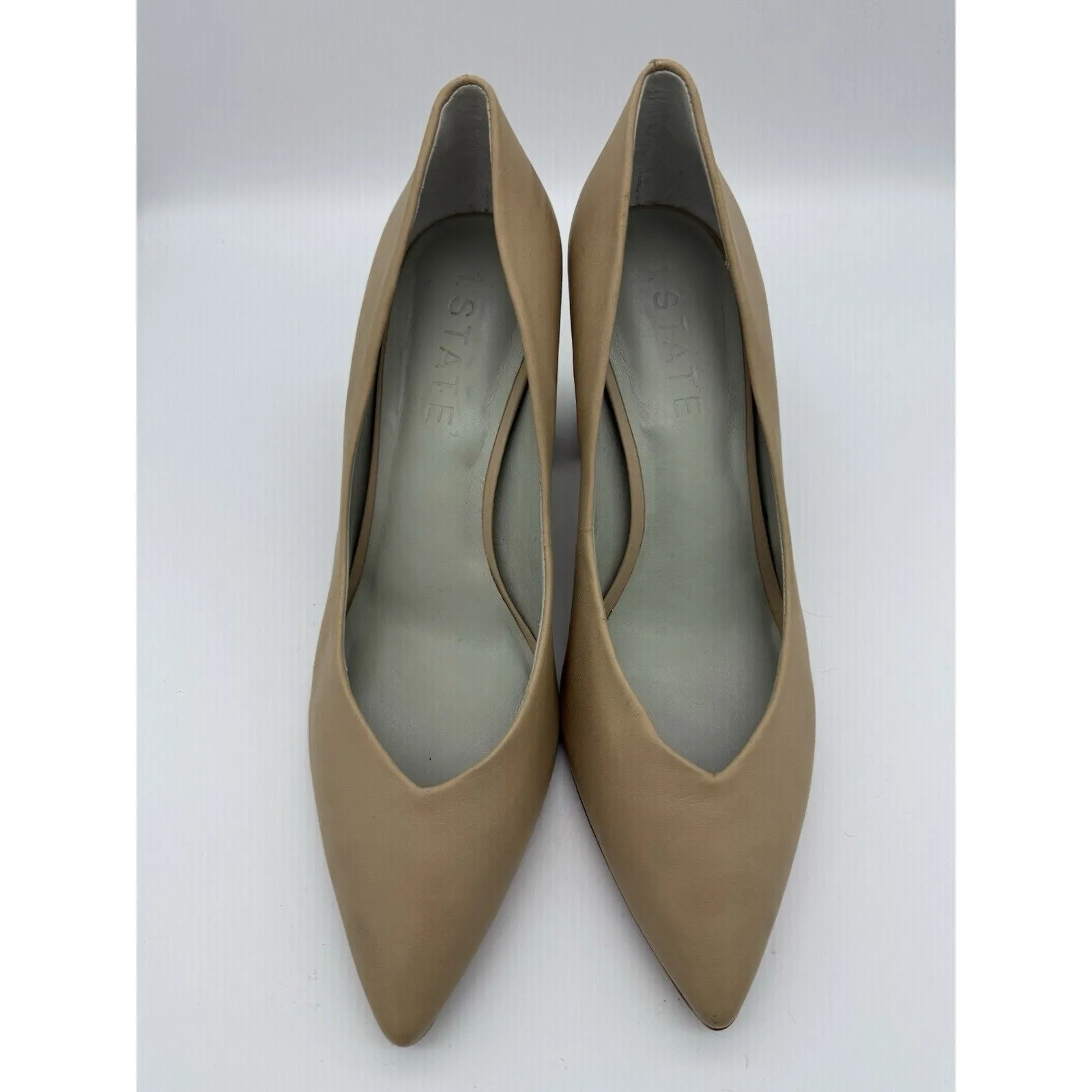 1.State Leather Pumps Women 10 Beige Block 3.25" Heels Workwear Wedding Academia - Image 2