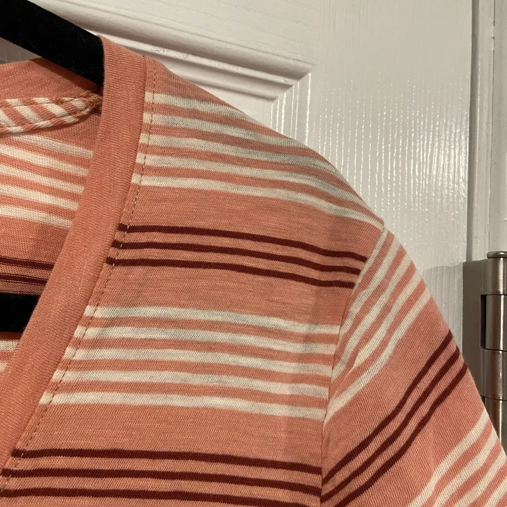 NWOT Madewell Size L Burgundy Pink Striped V Neck Short Sleeve Cotton Tee Shirt - Image 8