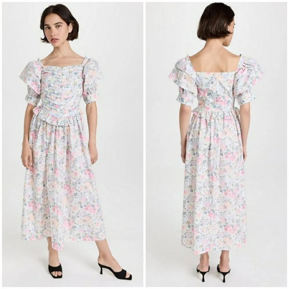 đź’•LAURA ASHLEY x BATSHEVAđź’• Eden Dress ~ Quartet Cream Floral Print 2 NWO Pink - Image 6