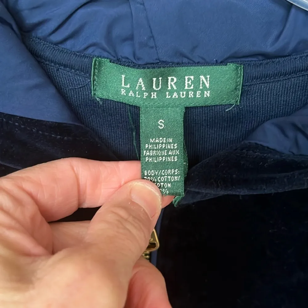 Lauren Ralph Lauren Vintage Velour Blue Zip Jacket Womens Small - Image 3