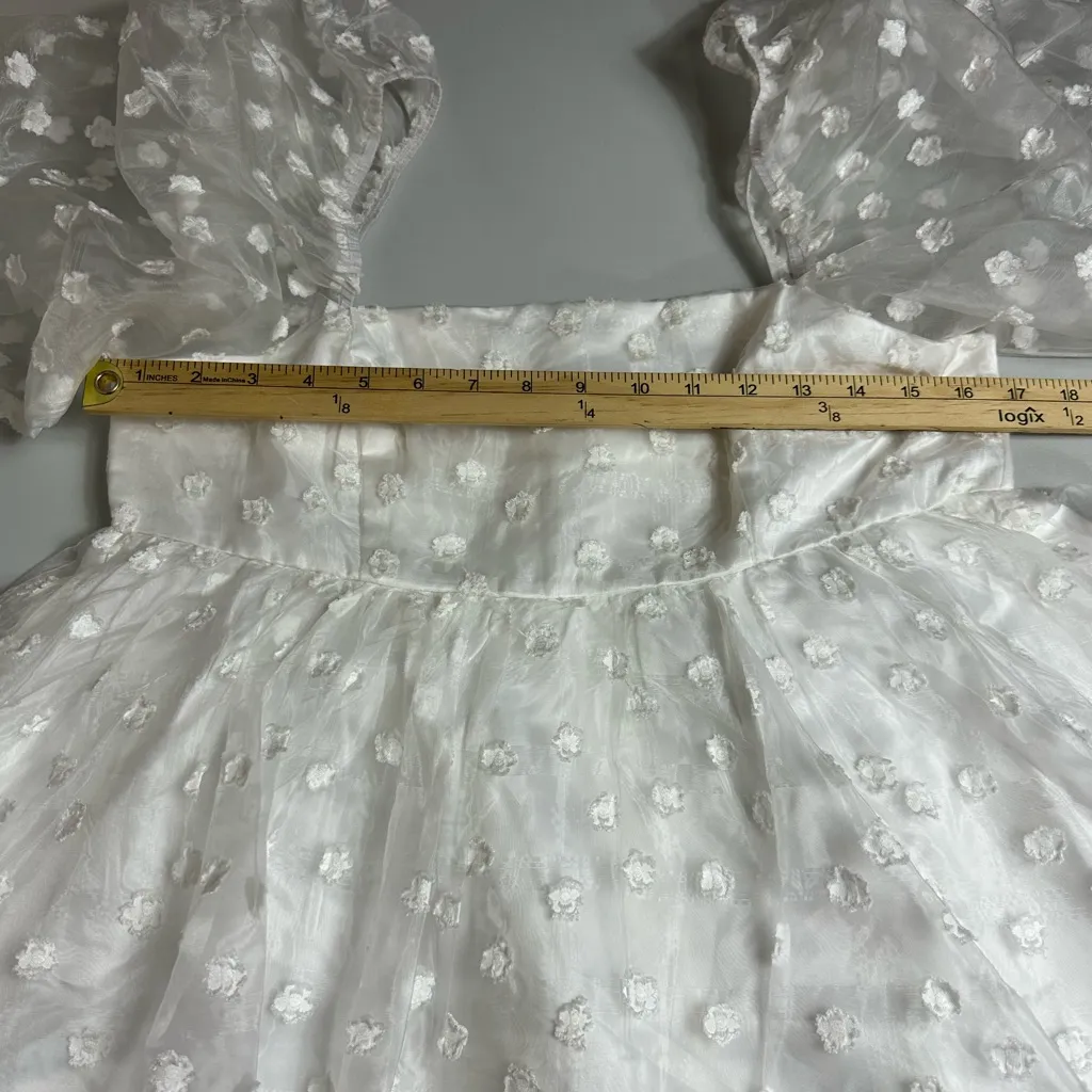 Lulus Effervescent Charm Classic White Organza Floral Babydoll Mini Dress Size M - Image 9