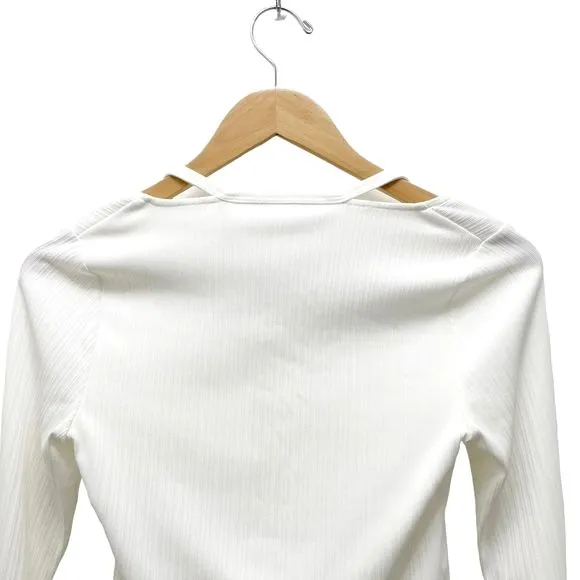 NWT Helmut Lang Optic White Ribbed Knit Buttoned Fitted Top Size Medium $225 NEW - Image 6
