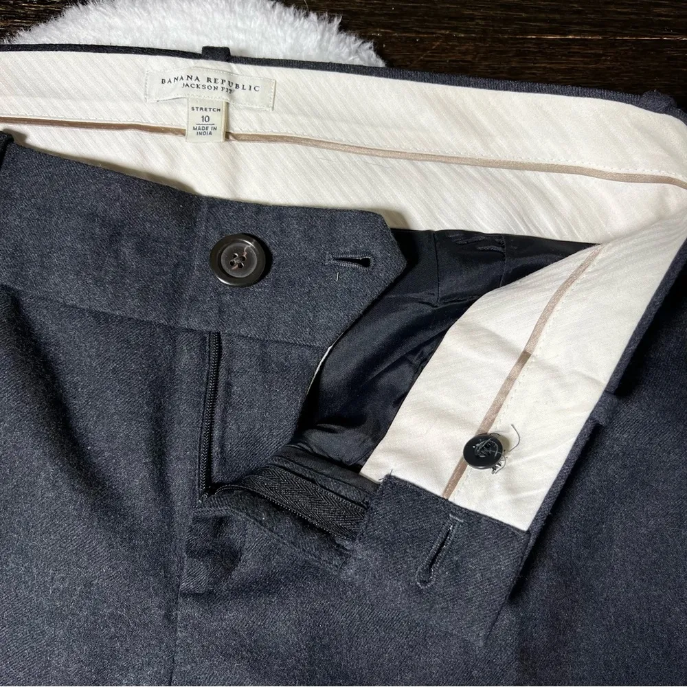 Banana Republic Jackson Fit Stretch Wool Blend Charcoal Gray Bootcut Dress Pants - Image 4