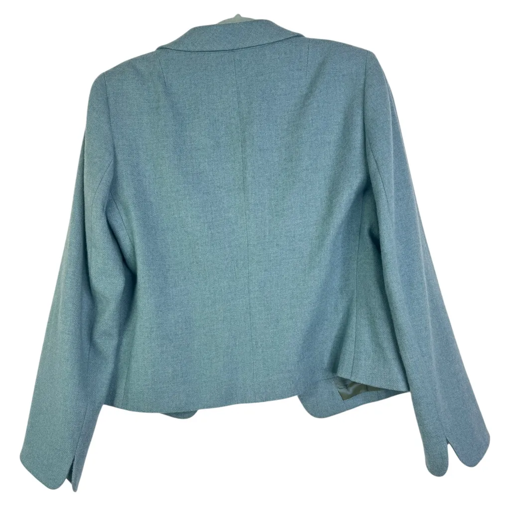 Akris Punto Sumptuous Aqua Jacket 100% Wool Light Blue Hook & Eye Flaws US 12 - Image 9