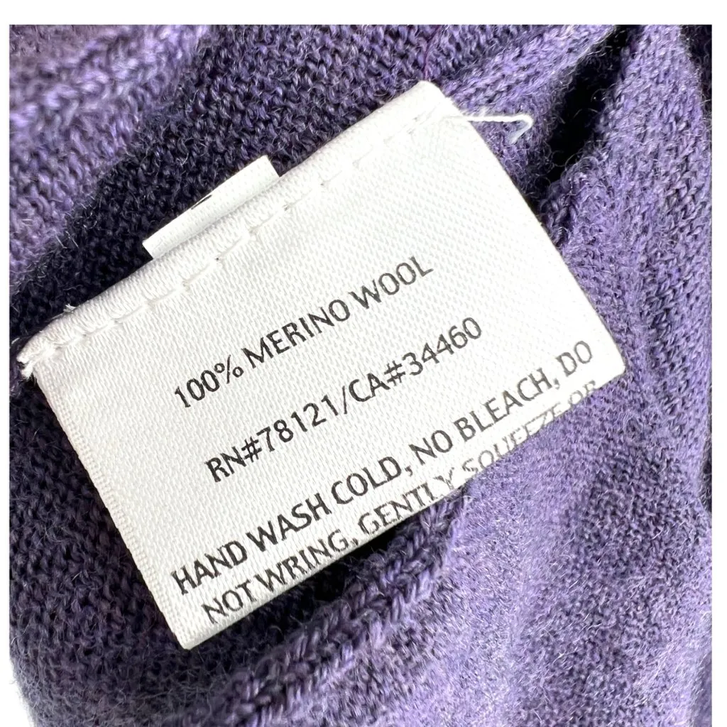 Eileen Fisher V-Neck Merino Wool Cropped Sleeve Sweater Purple Size Large - Image 9