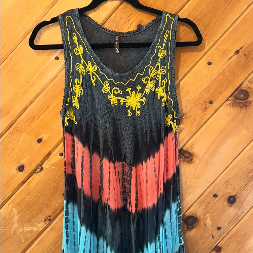 True rock bohemian boho hippie Y2K vintage embroidered tie dye dress Gray Size M - Image 2