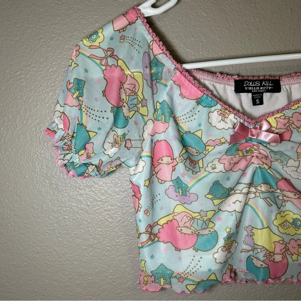 Dolls Kills x Hello Kitty Little Twin Stars mesh crop top women’s size small - Image 2