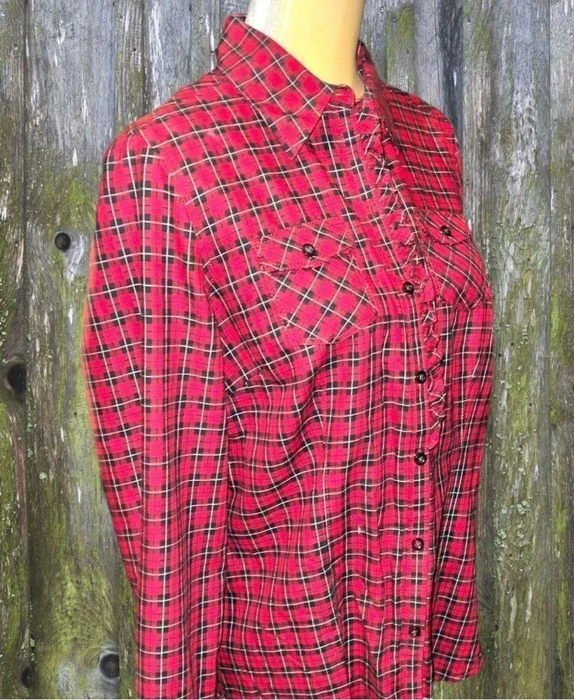 Bass heritage shirting red tartan plaid button up blouse Size M - Image 4
