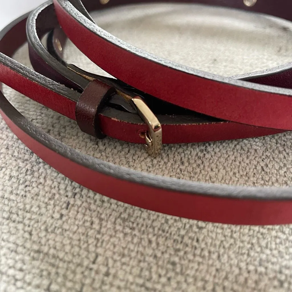 Patrizia Pepe Italian Leather Belt Gold Fly Charm Red Burgundy OSFM - Image 4