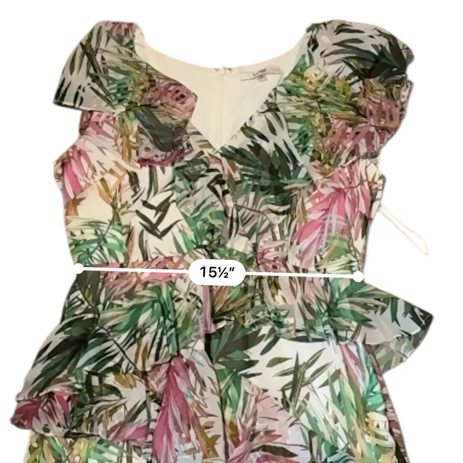 Badgley Mischka Palm Tree Maxi Dress Women’s‎ Size 16 Ruffle Sleeve Tie Waist - Image 15