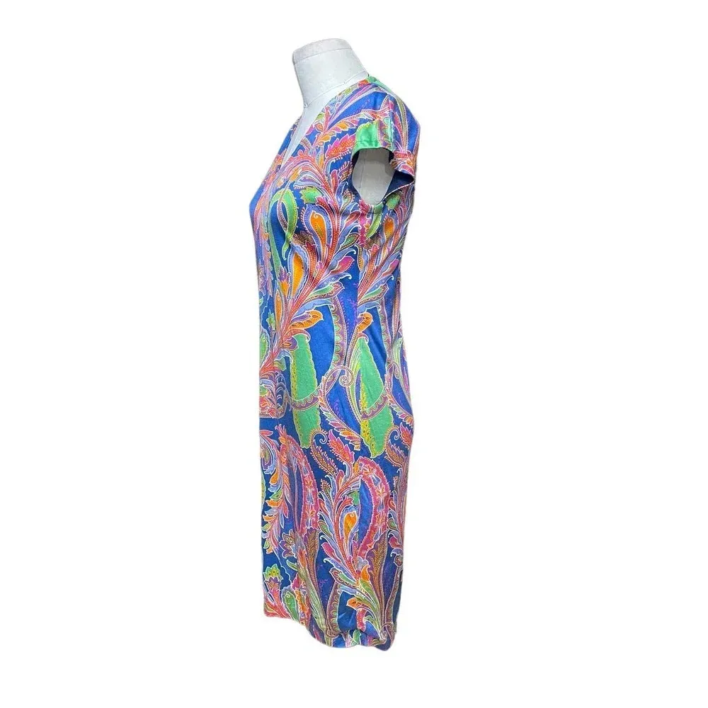Ralph Lauren Black Label Blue Multicolor Paisley Silk Jersey Sheath Dress Size 4 - Image 4
