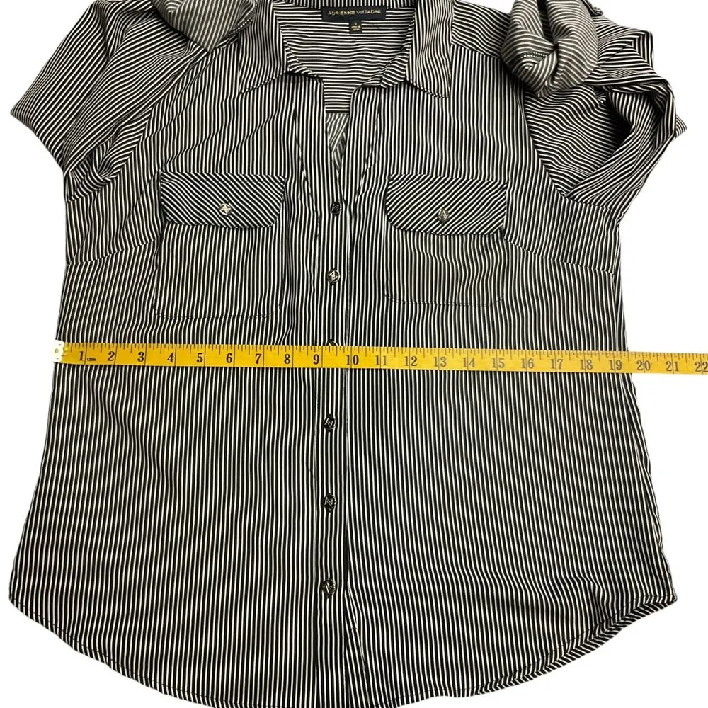 Adrienne Vittadini Button Up Shirt Black White Striped Long Tab Sleeve Size S - Image 9
