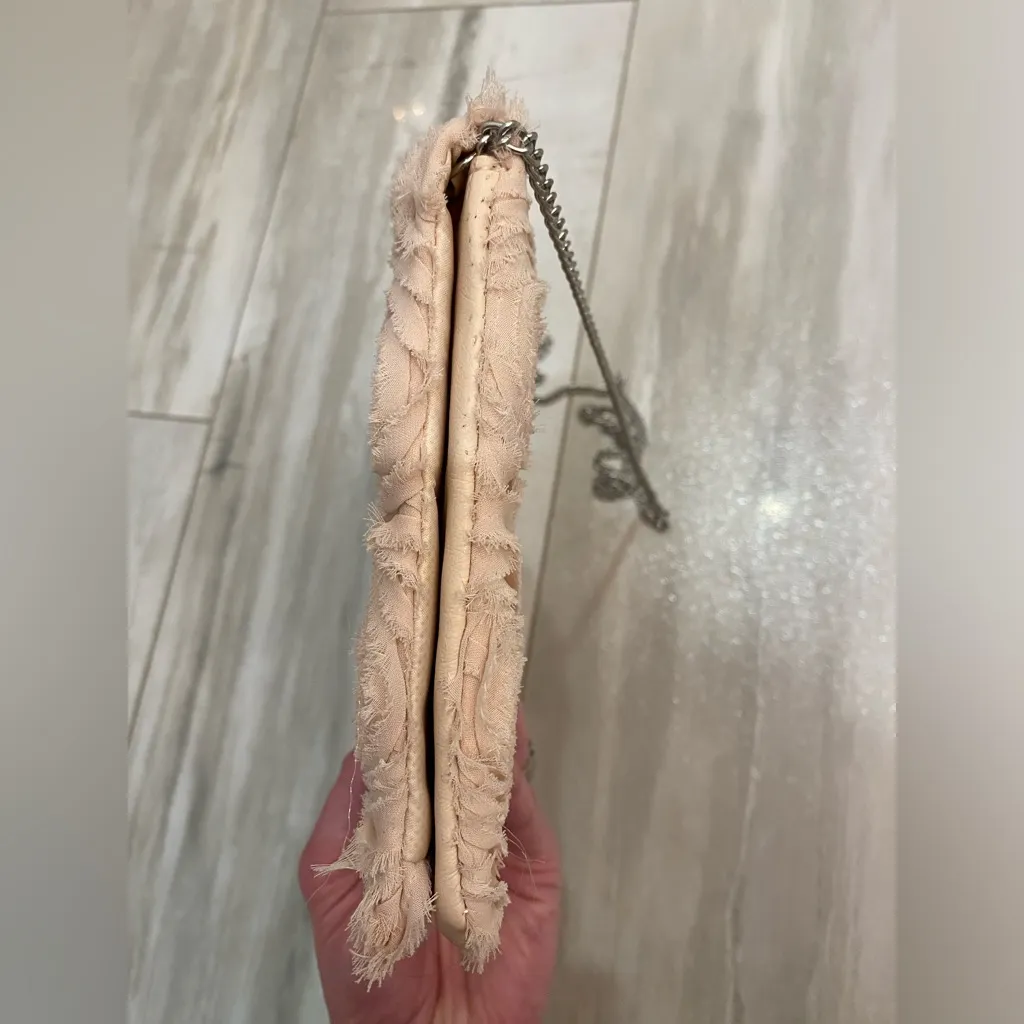 Blush Pink H&M Large Clutch & Shoulder Bag with Rosettes and Metal Chain - Image 3