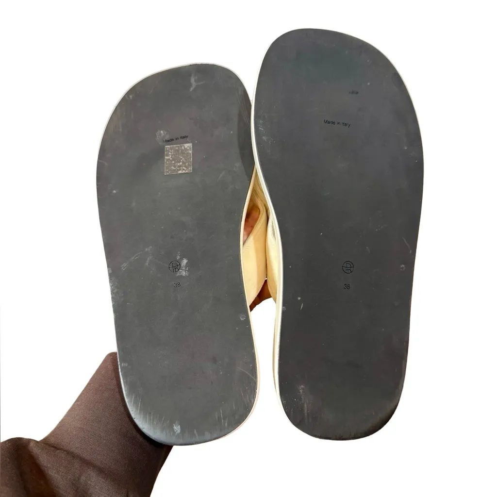 The Row Ginza Leather and Velvet Platform Flip Flops in Off White Sz:38/US8 - Image 14