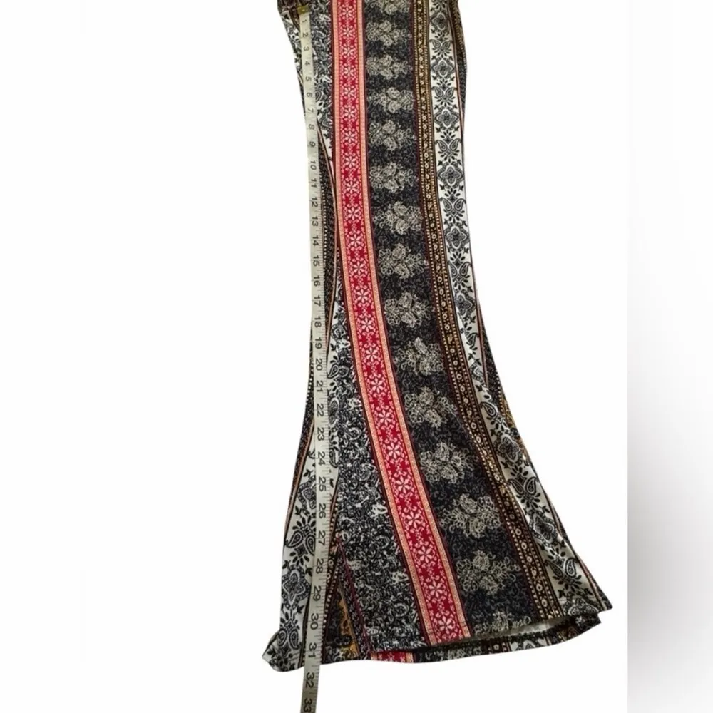 Eye Candy Boho Bell Bottom Flare Pants Floral Stripe Stretch Large - Image 7