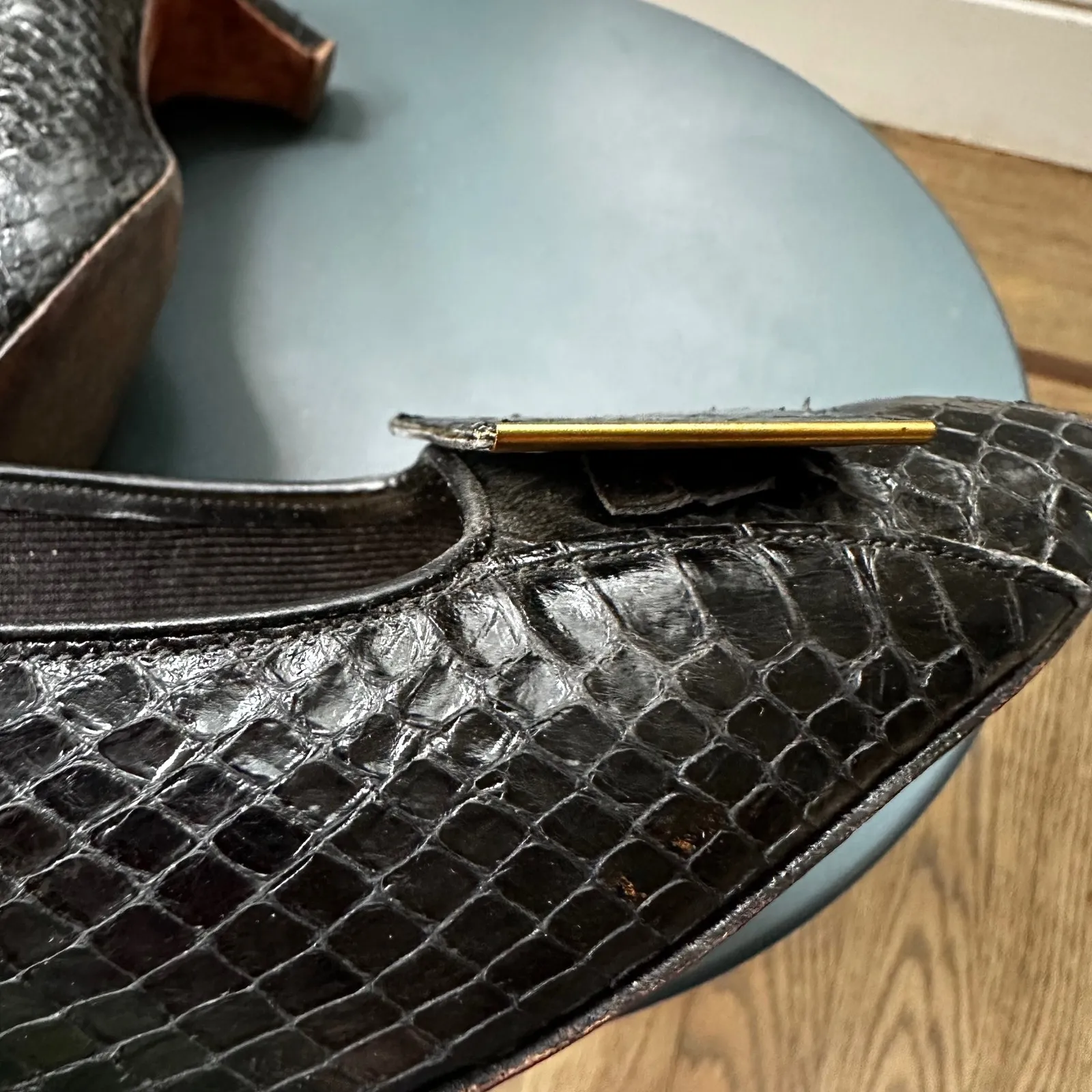 J. Norman LTD Snakeskin Pumps Block Heel Classic Party Career Shoes 6.5M‎ Black Size 8.5 - Image 8