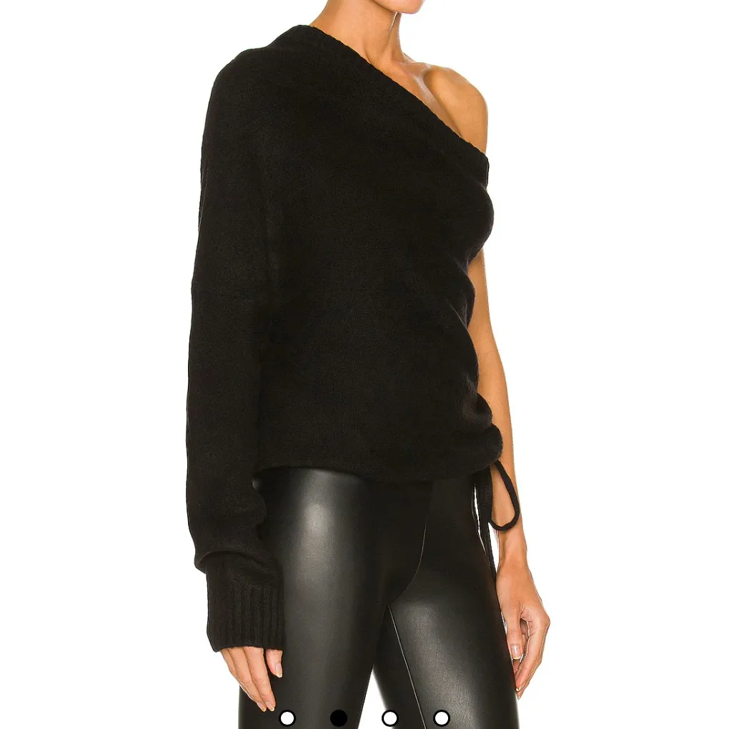 NWT RtA Black One Shoulder Athena Blouson Sleeve Knit Banded Hem Sweater Large - Image 2