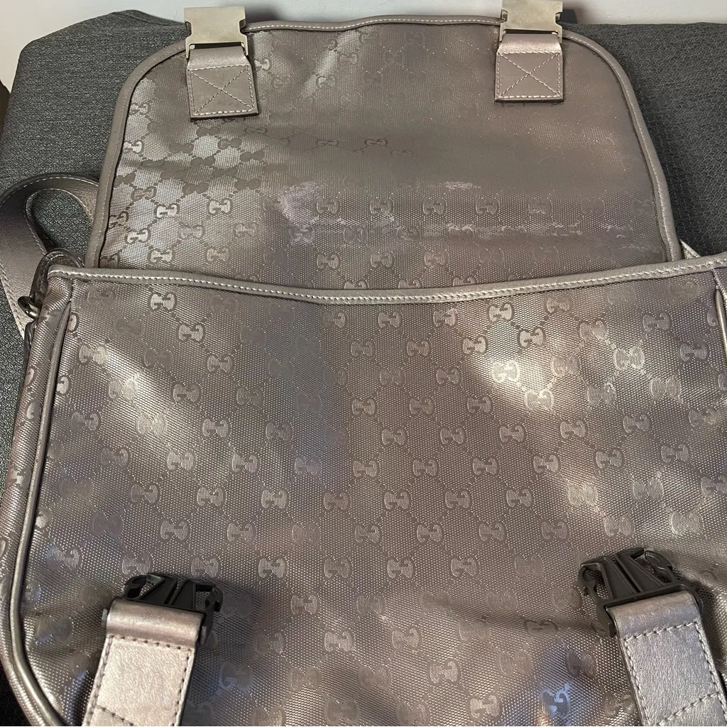 Gucci Imprime Coated Canvas Buckle Flap Messenger Bag - Metallic Gray - Preowned - Image 6