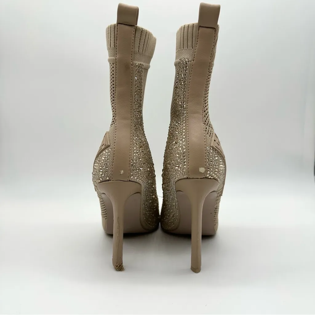 Steve Madden Women's Rhinestone Maxwelle Sock Ankle Boot 6.5 Cream Pointed Toe - Image 5