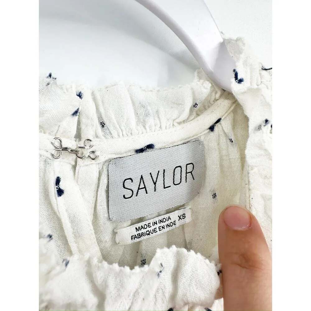 Saylor Pintuck Cotton Dot Ruffle Flounce Top XS - Image 5