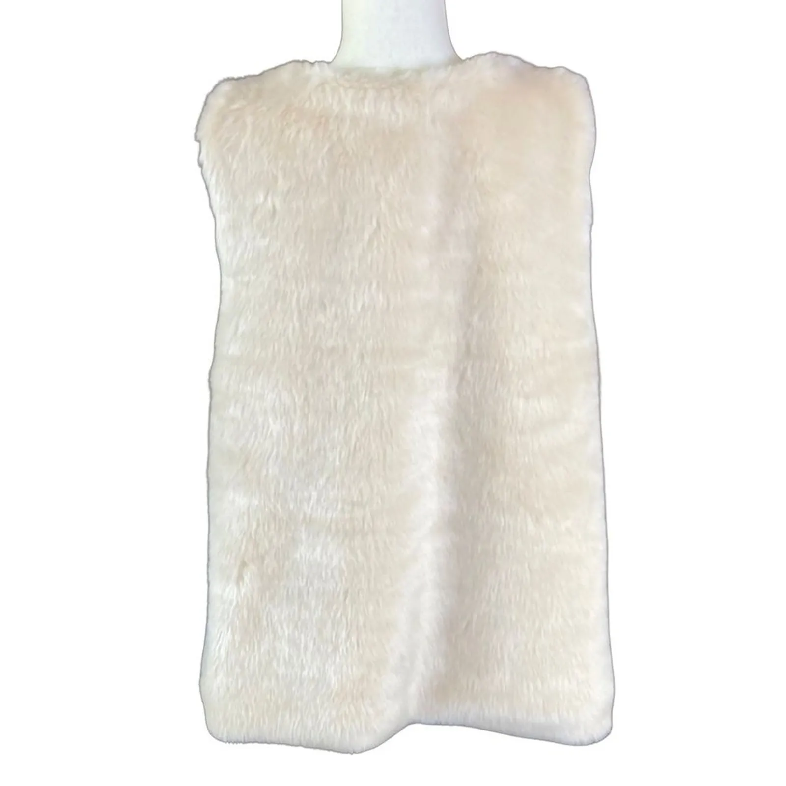 Signature Studio Women's Vest Sz S Cream Faux Fur Open Front - Image 5