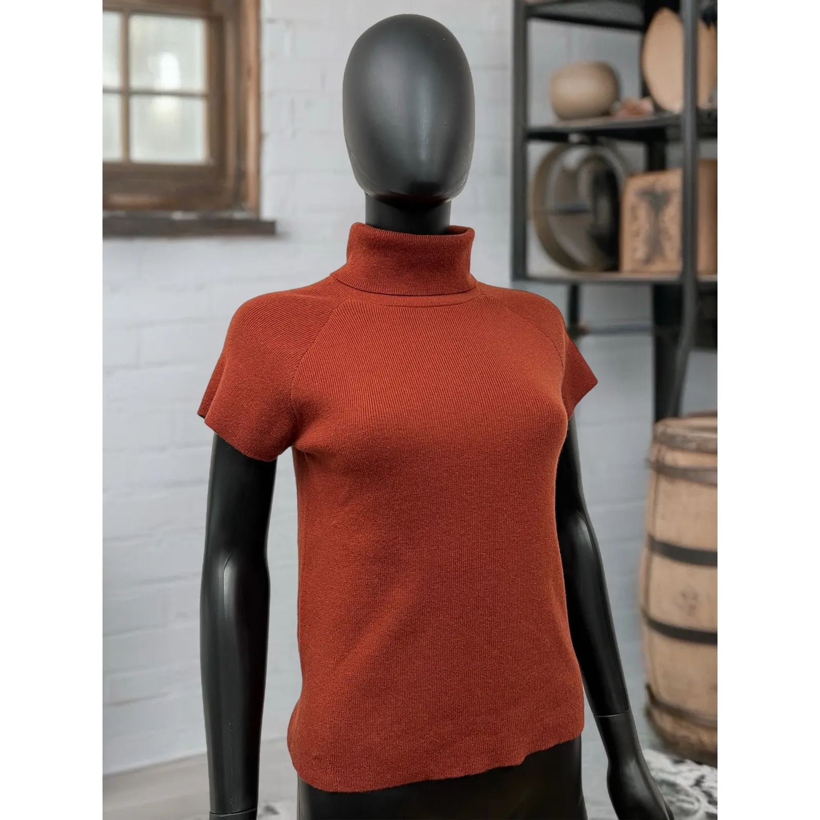 Luca Luca 100% Cashmere Turtleneck Short Sleeve Knit Top Rust L Orange Size L - Image 2