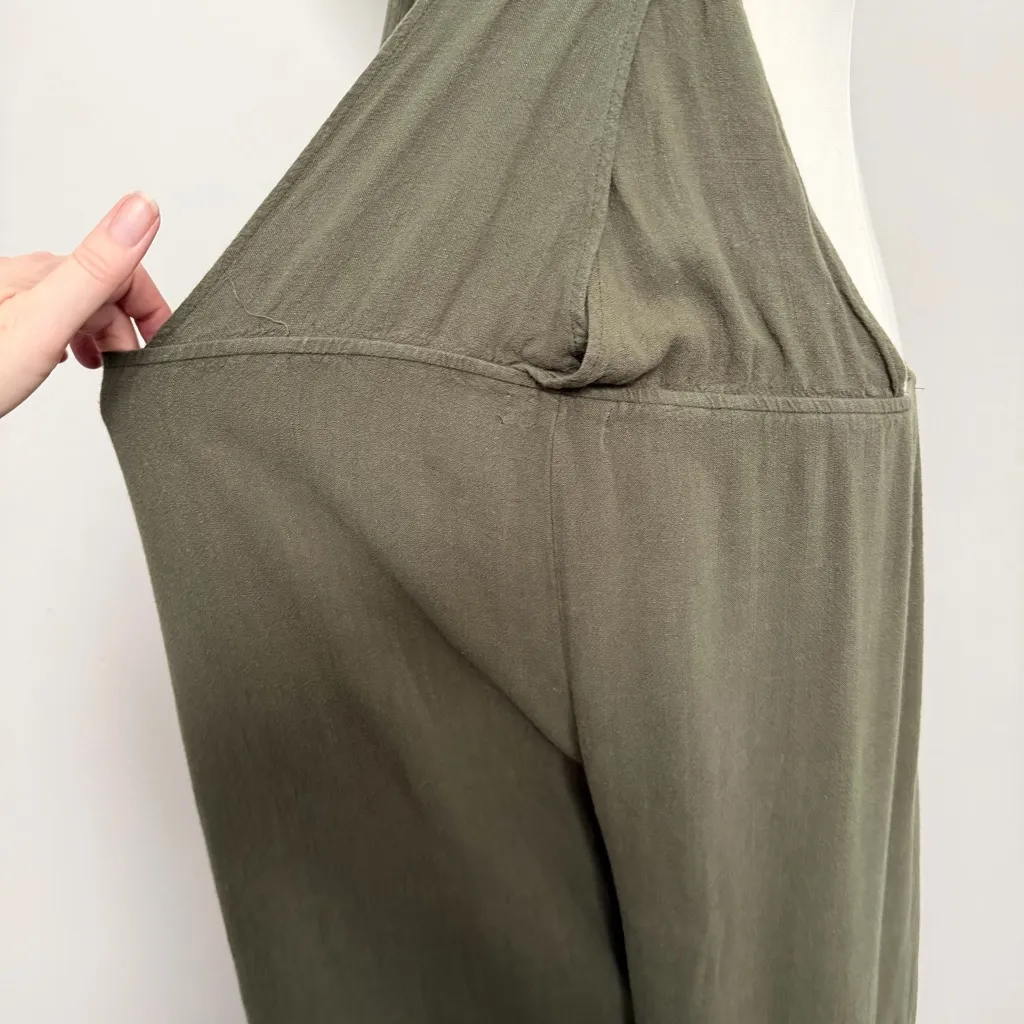 Natural Life Jumpsuit Rayon Linen Baggy Relaxed Raw Hem Travel Beach Olive Green - Image 9