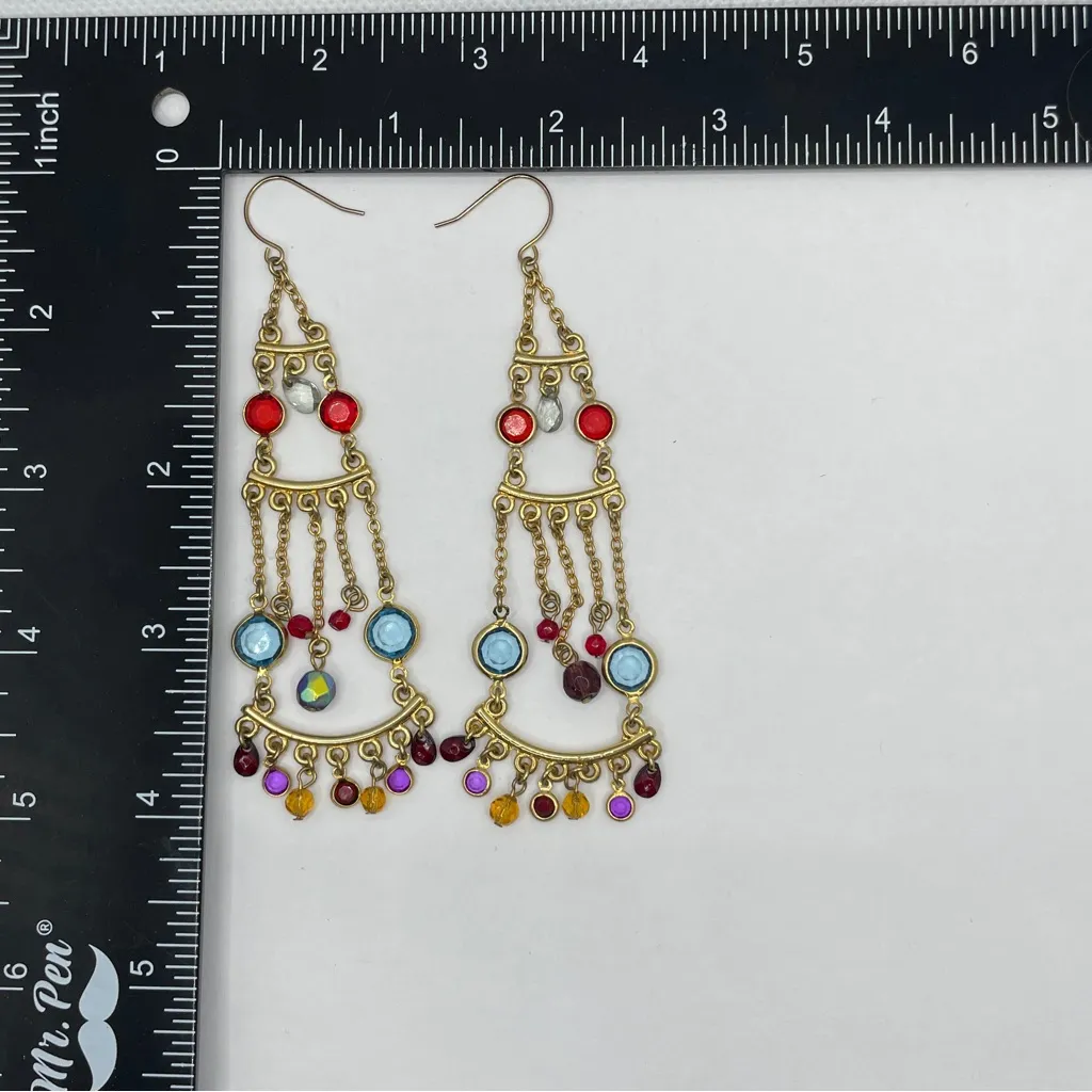 Boho Glam Gold Tone Chandelier w/ Jewel Toned Glass Gems - Image 4