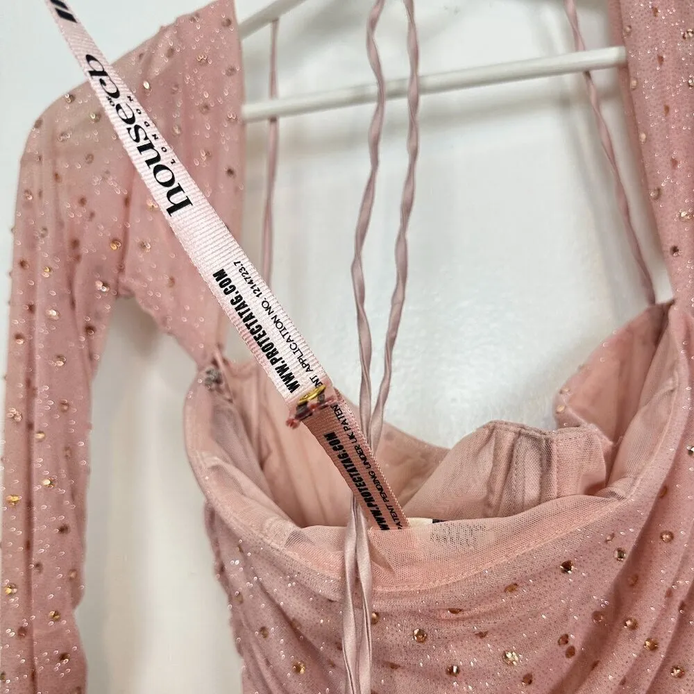 HOUSE OF CB Estella Crystallised Mini Dress in Soft Pink Size Medium - Image 11
