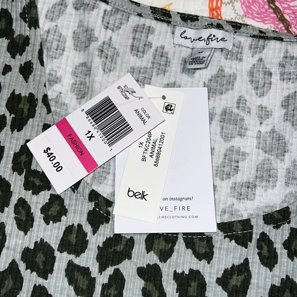 Love, fire size 1X top cheetah print ruffle bottom plus size long sleeve Black - Image 7