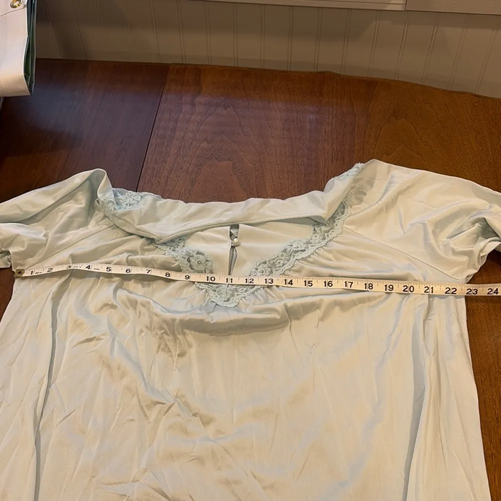 Vintage Long Nightgown with Lace Trim Blue Size L - Image 4