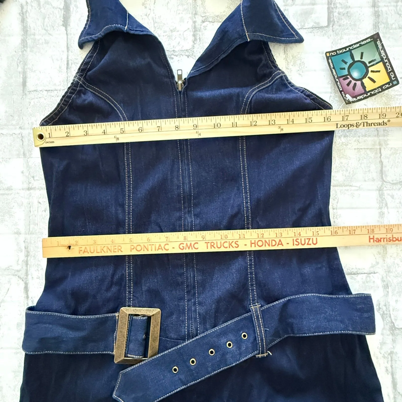 No Boundaries VTG  Y2K Blue Collared Belted Sleeveless Flared Jumpsuit Chic Sz 13 - Image 6