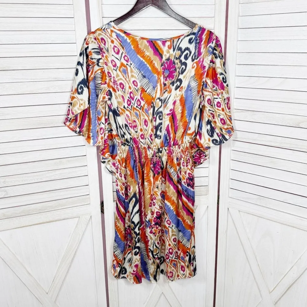 Gabby Skye Printed Satin Butterfly Sleeve‎ Elastic Waist Dress Multicolor 12 - Image 8