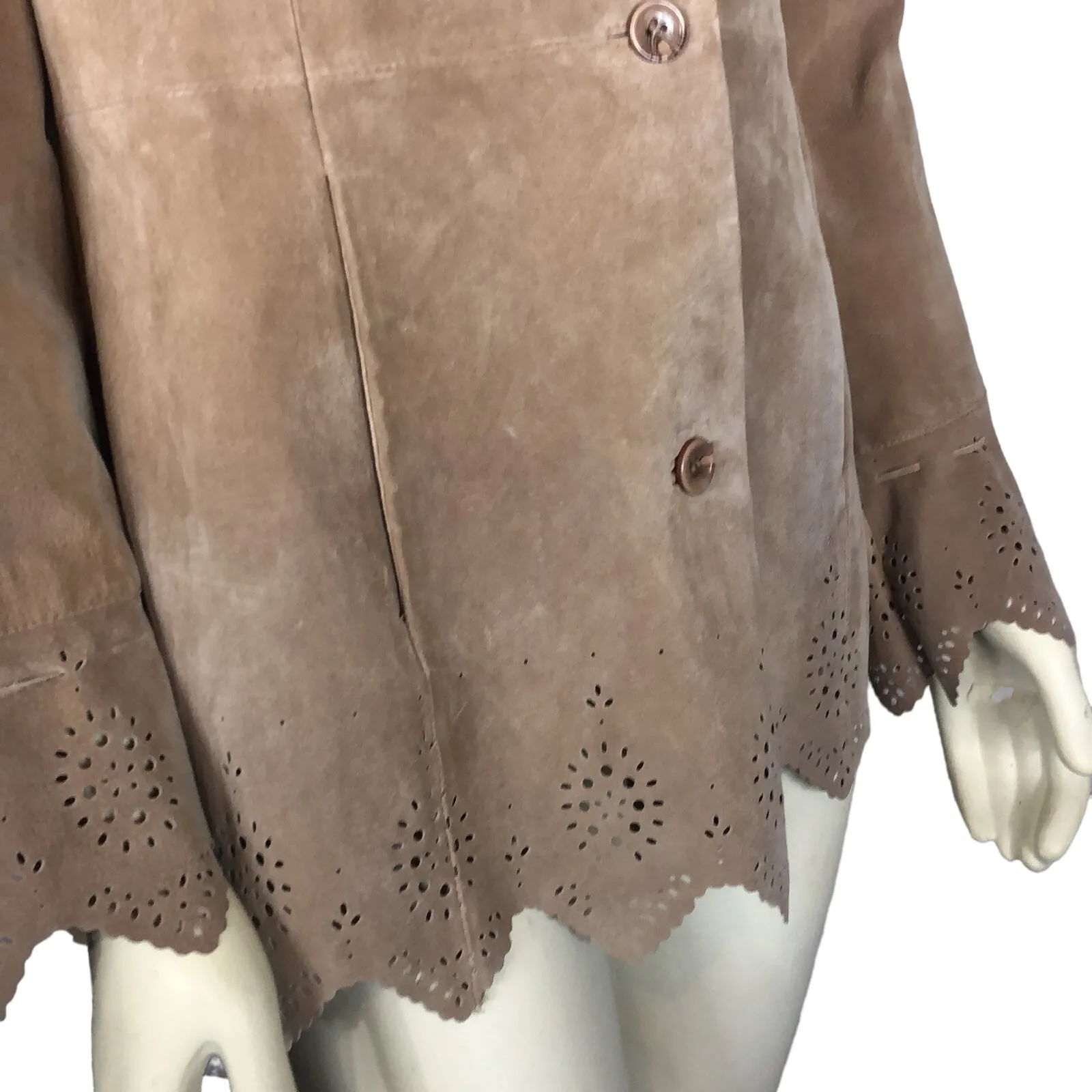 Y2K Dennis Basso Boho penny lane Suede leather jacket fur collar bell cuffs XS - Image 7