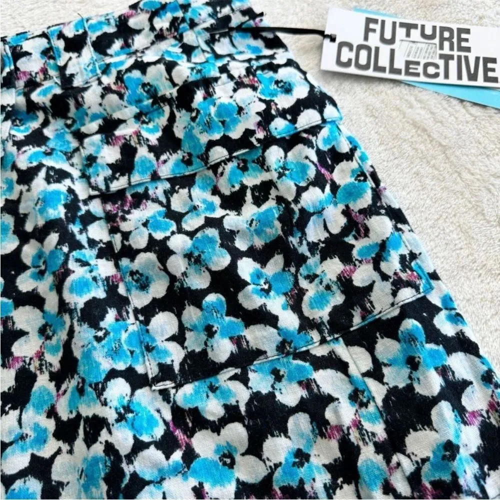 Future Collective Wrap Cargo‎ Skirt Womens Size 0 Linen Blue Ditsy Floral NEW - Image 6