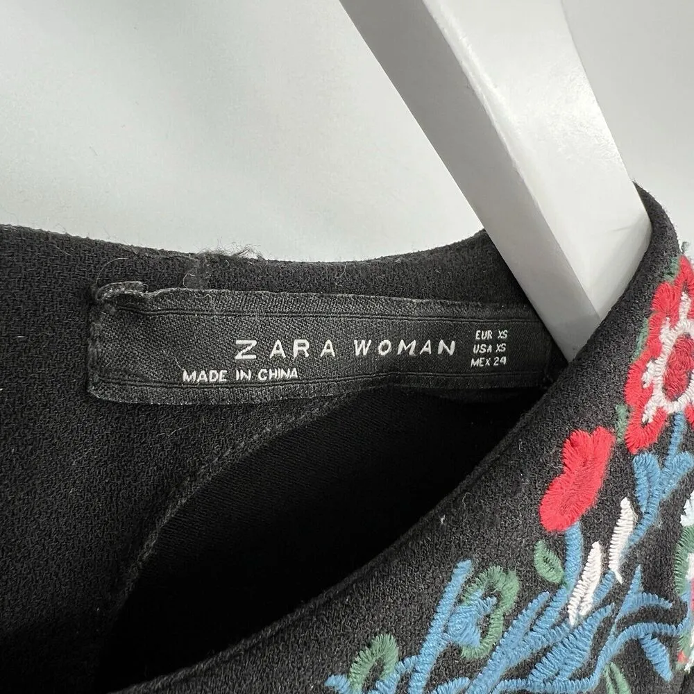 Zara Woman Floral Embroidery Embroidered Long Sleeve Midi Dress Black‎ Size XS - Image 9