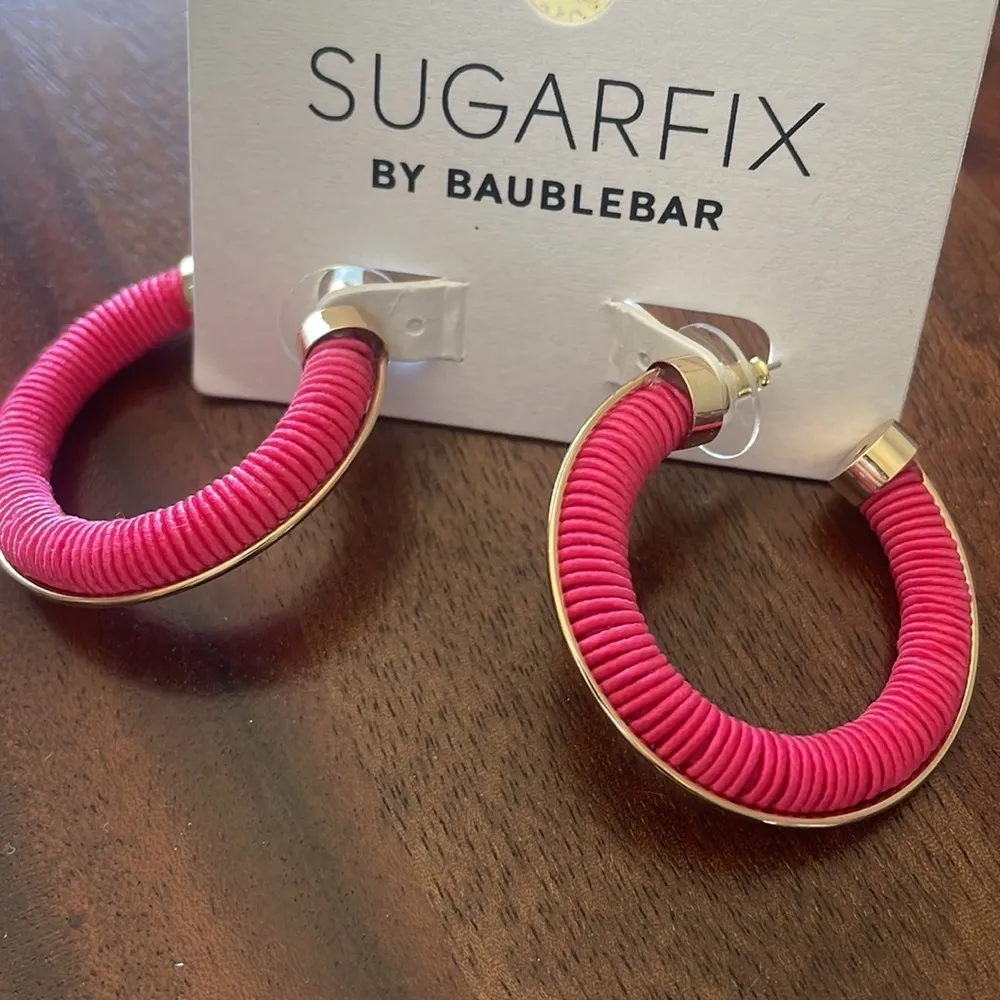 SUGARFIX by BaubleBar earrings Pink Gold Thread Gold Hoop Earrings New size Med - Image 2