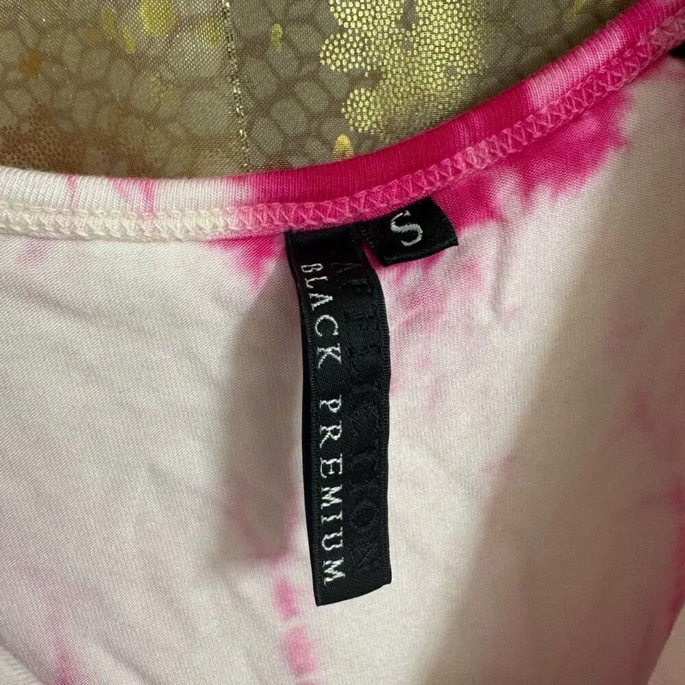 Vintage Y2K Affliction Black Label Pink Tie Dye Rhinestones Stretchy Tank Top S - Image 3